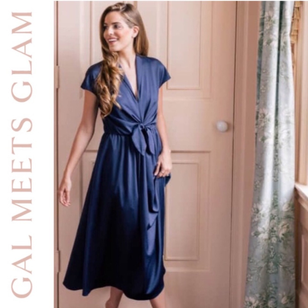 Gal Meets Glam Margie Tie Waist Satin Midi Dress